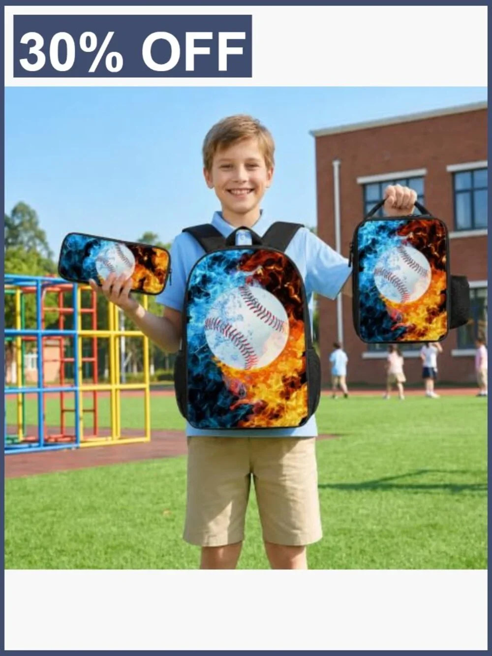 17 Inch Baseball Backpack Set with Lunch Box & Pencil Case for School